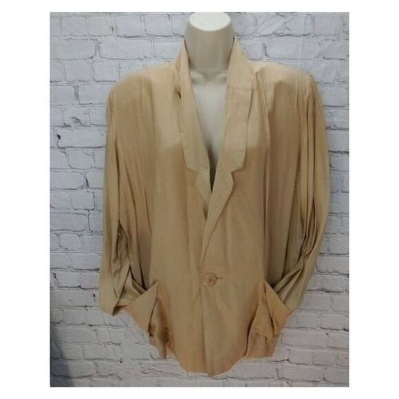 Yoshi VINTAGE Women's Size Medium Beige One Button Jacket Blazer - Picture 4 of 8